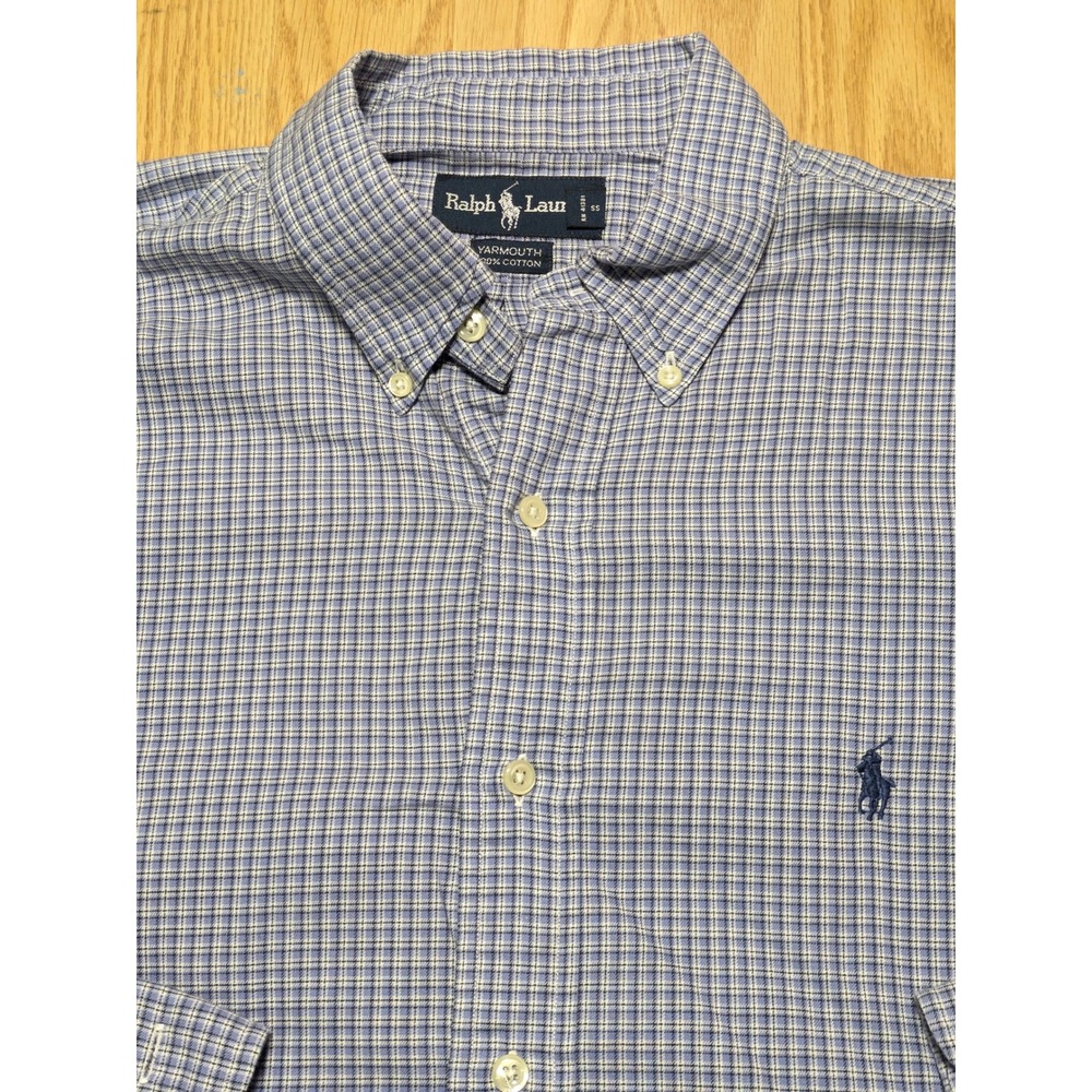 Ralph Lauren Mens Yarmouth Button Down Shirt Blue Plaid Size 15.5 32/33
